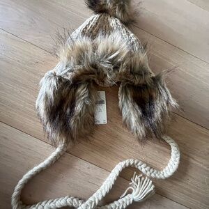 Anthropologie faux fur knit trapper hat